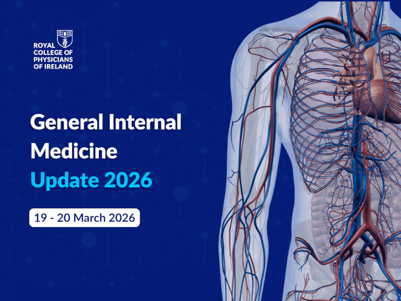 Promotional image for General Internal Medicine Update 2026, taking place 19–20 March 2026, featuring a medical illustration of the human cardiovascular system.